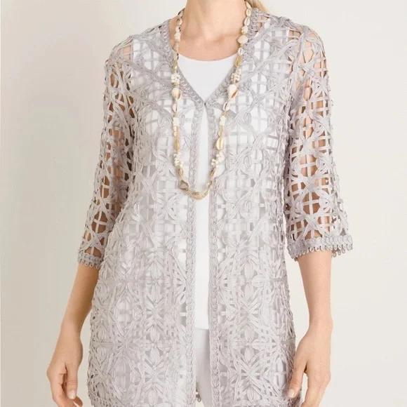 NWT Chico’s Dove Gray Travelers Soutache Jacket Size 3 (16/18) - Picture 1 of 13